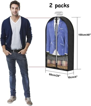 Чохли для одягу, дихаючі, 100 см (4 шт.) для костюмів, захисні мішки для зберігання з 10 см прорізом, прозоре вікно, пилонепроникні, мішки для одягу, захист для костюма, пальто