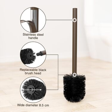 Stainless Steel Toilet Paper Holder with Brush - Freestanding Toilet Paper Roll Holder with Tray & Glass Shelf (Matte Brown)