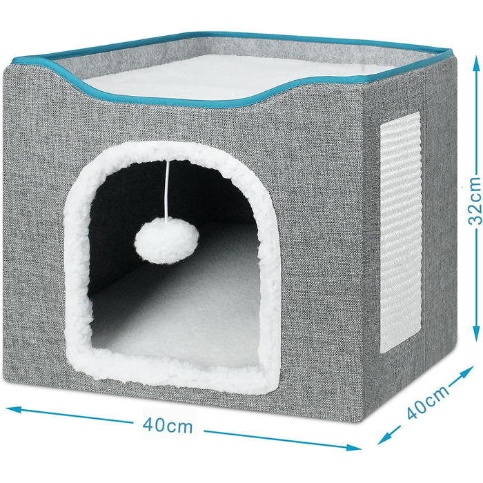Кігтечка-будиночок для котів Brian & Dany, сіра, 40x40x32 см з ігровим м'ячиком та когтеточкою