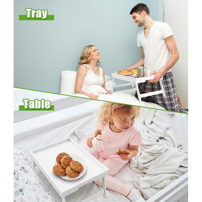 Столик-табурет Youpehom з розкладними ніжками, бамбук, для сніданку в ліжку, кухні, сервірування, дивану, їжі, як стіл для ноутбука, таця для перекусів, 2 шт., білий, 2 шт.