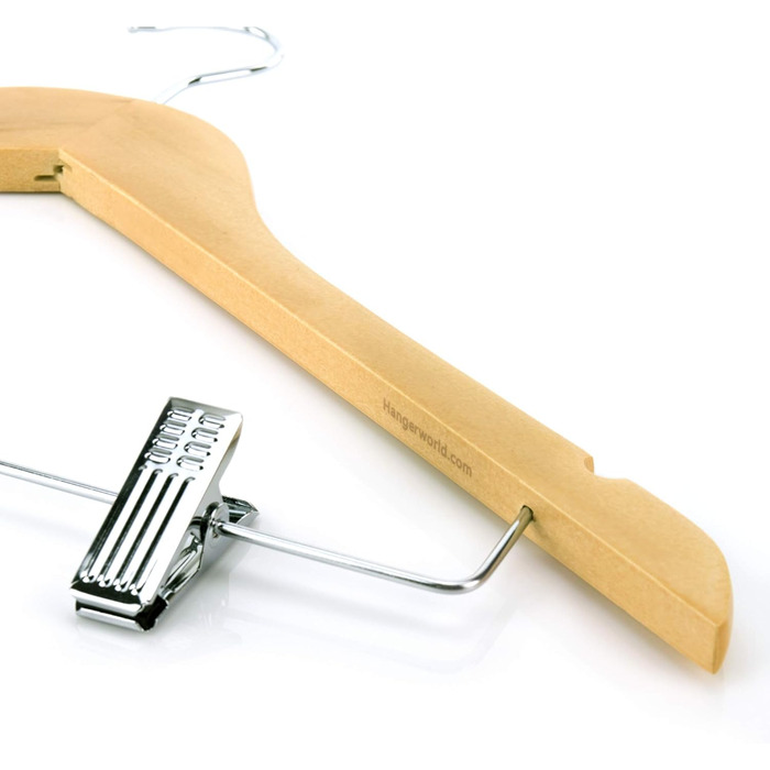 10 дерев'яних вішалок для одягу з кліпсами, натуральні кольори, 45 см - Hangerworld