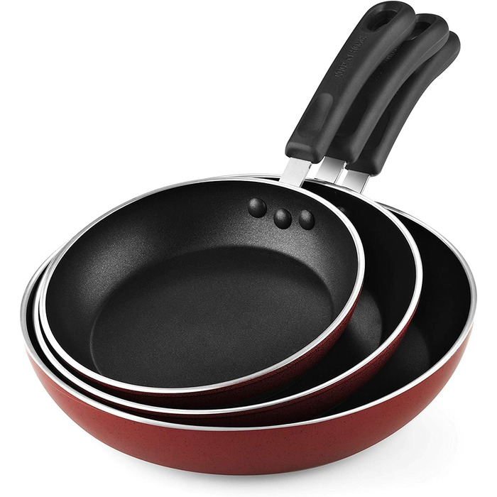 Cook N Home набір антипригарних сковорідок 3 шт, 20/25/28 см, мармурово-червоні, для індукційних плит