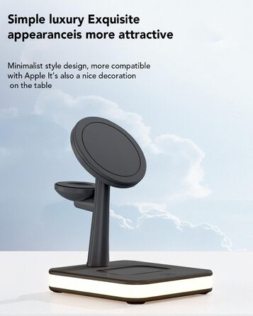 Бездротовий зарядний пристрій 4-в-1 з підсвічуванням та USB-портом для Apple iPhone, iWatch, AirPods (Чорний)