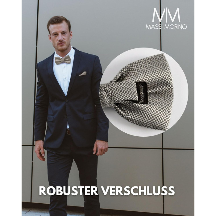 Комплект метелик Massi Morino з нагрудною хустинкою для чоловіків, сірий, регульований - ідеально для весілля та ділового стилю