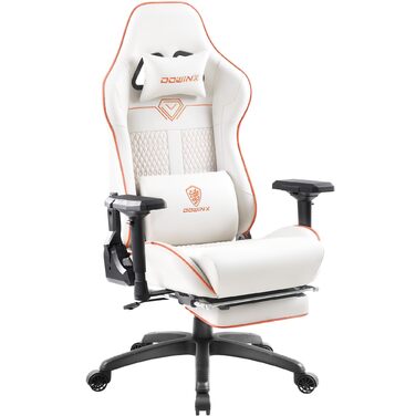 Ігровий крісло Dowinx з підлокітниками 4D та підставкою для ніг - білий. Ергономічне крісло геймера, витримує до 150 кг