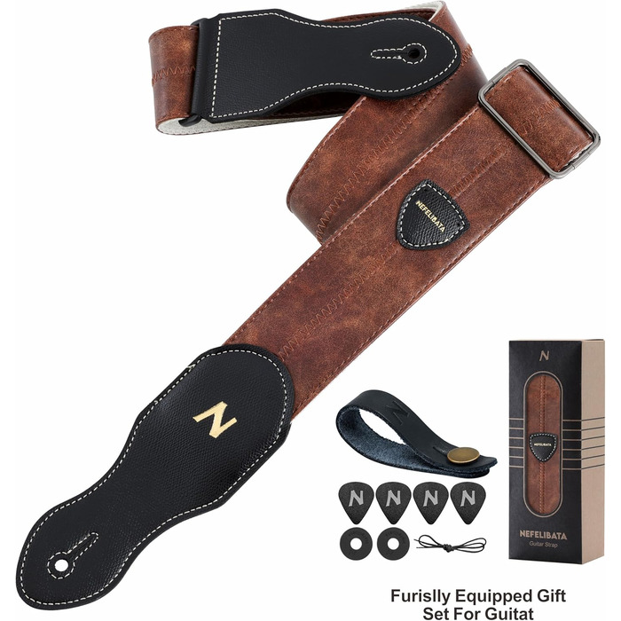 Гітарний ремінь Nefelibata з кишенею для медіатора, 2.3 дюйма, веганська шкіра, стиль Porter, 60-ті, вестерн, вінтаж, регульований від 42' до 66'