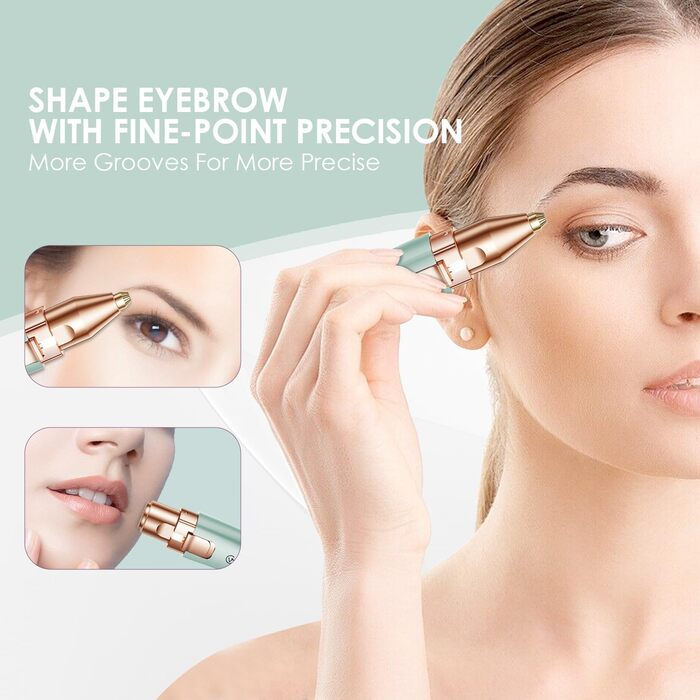 Триммер для обличчя та брів VG VOGCREST 2-в-1, акумуляторний, з LED-підсвіткою (Рожеве золото, Зелений)