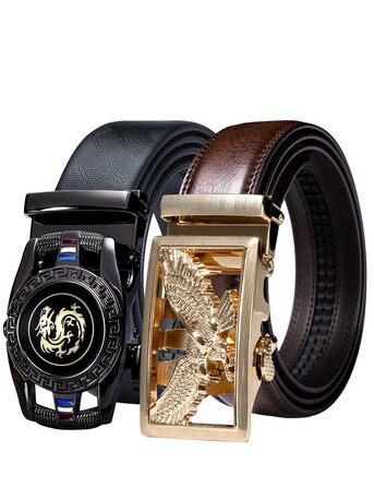 Чоловічий шкіряний ремінь Barry Wang чорного кольору з автоматичною пряжкою (3 варіанти), регульований бізнес-пояс, довжина 130 см, у подарунковій коробці