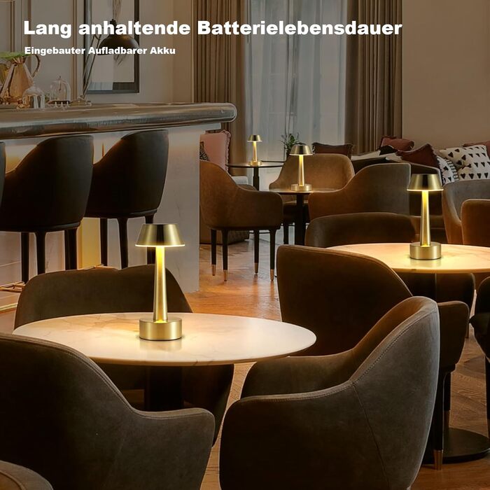 Бездротова лампа OCEST USB, акумуляторна настільна лампа для дому та саду, 3 кольори, сенсорне регулювання яскравості, золота