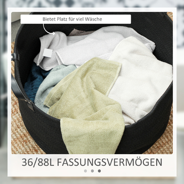 HOMCOM Laundry Basket 88L Folding Clothes Hamper with Handle, Laundry Box for Bathroom, 56 x 56 x 35.5 cm, Black | Aosom