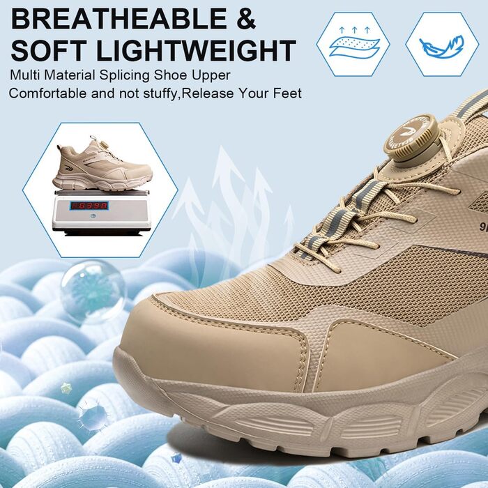 Робочі черевики чоловічі/жіночі легкі з металевим носком, дихаючі, протиковзкі, розмір 38-46 EU (Хакі, 41 EU)