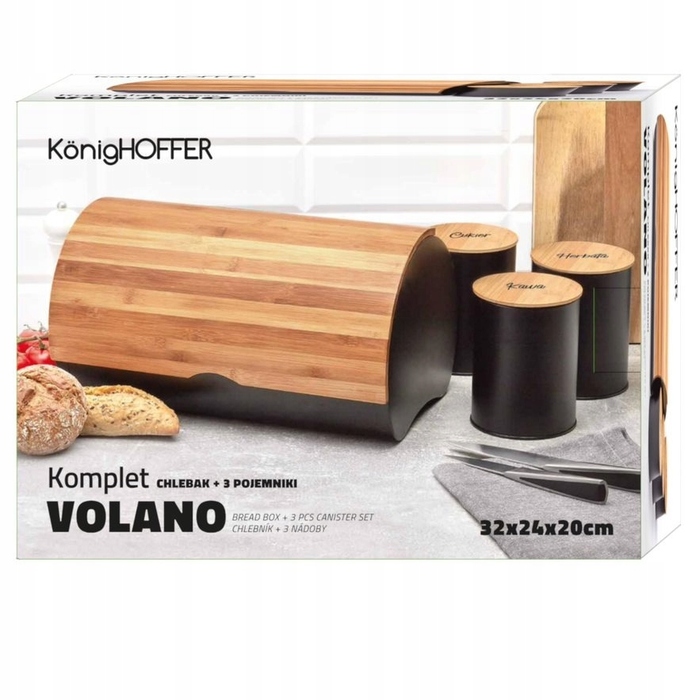 Набір для кухні Konighoffer Volan: металевий бокс для хліба та 3 контейнери для чаю та кави, чорний