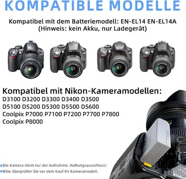 Зарядний пристрій MH-24 для акумуляторів EN-EL14/EN-EL14A (Nikon D3100, D3200, D3300, D3400, D3500, D5100, D5200, D5300, D5500, D5600, P7000, P7100, P7700, P7800, SLR-камери)