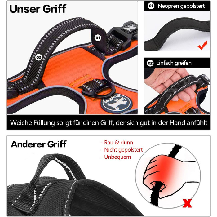 Нашийник для собак PoyPet без заплутування, світловідбиваючий, м'який, з простим закриттям, для маленьких собак (XL, Помаранчевий)