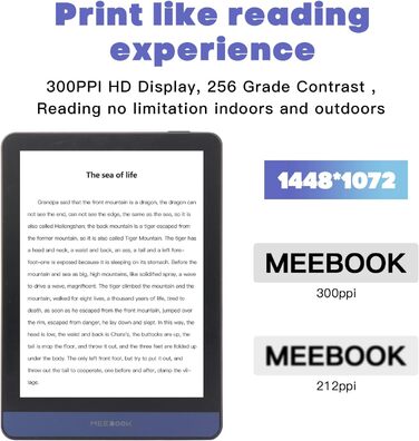 Meebook E-Reader M6: 6-дюймовий E-Ink Carta екран, 300 PPI, Smart Light, Android 11, Чотирьохядерний процесор, Аудіокниги, Google Play Store, 3GB+32GB пам'ять, Micro-SD слот, Колір: фіолетовий