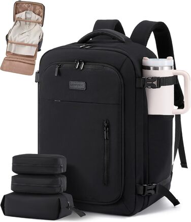 Рюкзак LOVEVOOK для ручної поклажі літака 45x36x20, жіночий великий рюкзак для подорожей з відділенням для ноутбука 17,3 дюйма, водонепроникний, підходить для Easyjet, для ділових поїздок та подорожей (Чорний, 45 x 36 x 20 см (17,3 дюйма))