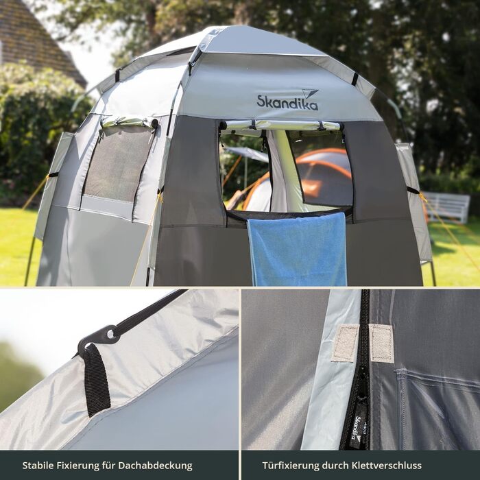 Skandika Camping Shower Tent | Privacy Changing Tent with 230cm Height, Silver-Coated, Waterproof, Separate Ground Sheet, 3 Ventilated Windows, Towel Holder, Shower Attachment | Toilet Tent