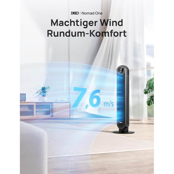 Дрео Turmventilator Nomad One: Тихий вентилятор з телепульта, 4 швидкості, 8 год таймер, білий/чорний