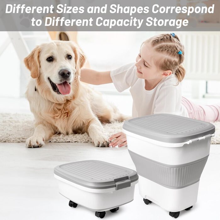 Контейнер для корму для собак MALLMALL6 – складний контейнер для тваринного корму з колесами, лопаткою та дезодоруючою коробкою, герметичний багатофункціональний 30-літровий контейнер для собак, котів, птахів