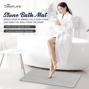 Килимок для ванни Graplife Stein, 2 шт., для ванни та ванної кімнати, супер вбираюча діатомова земля, антиковзкий, швидковисихаючий (60 x 39 см, світло-сірий)