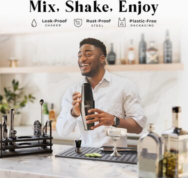 Bare Barrel® Cocktail Shaker Set - 14 Piece Mixology Bar Kit with Boston Shaker, Martini Accessories & Recipe Cards - Home Bartender Set