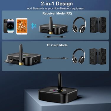OQIMAX Bluetooth 5.1 Передавач/Приймач Аудіо з AUX/RCA/Оптикою, TF-карта, USB, для TV, Stereoanlage (Чорний)