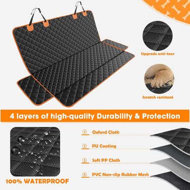 Захисний чохол на сидіння для собак MIXJOY, водовідштовхувальний, з ременем безпеки, для автомобілів, позашляховиків та вантажівок, 53'W x 47'L