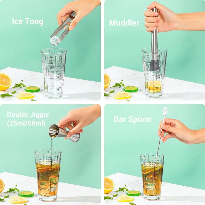 Набір для коктейлів Ohuhu 17 частин, преміум-набір бармена з нержавіючої сталі, аксесуари для приготування коктейлів, подарунок для жінок та чоловіків