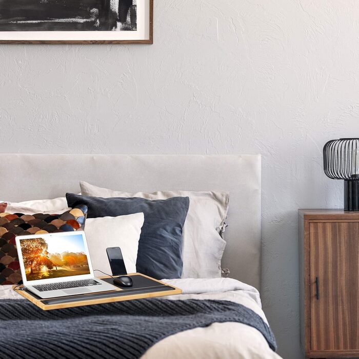 Столик для ноутбука Relaxdays на колінах, бамбук, 60 x 40 см - з підставкою для миші та смартфона