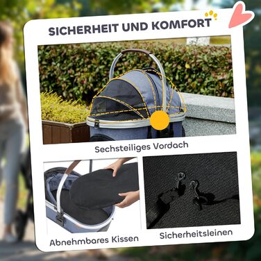 PawHut Візок для собак та котів 3-в-1, складна конструкція, до 10 кг, з подушкою, сіткою, дверима та кошиком для зберігання (Блакитний)