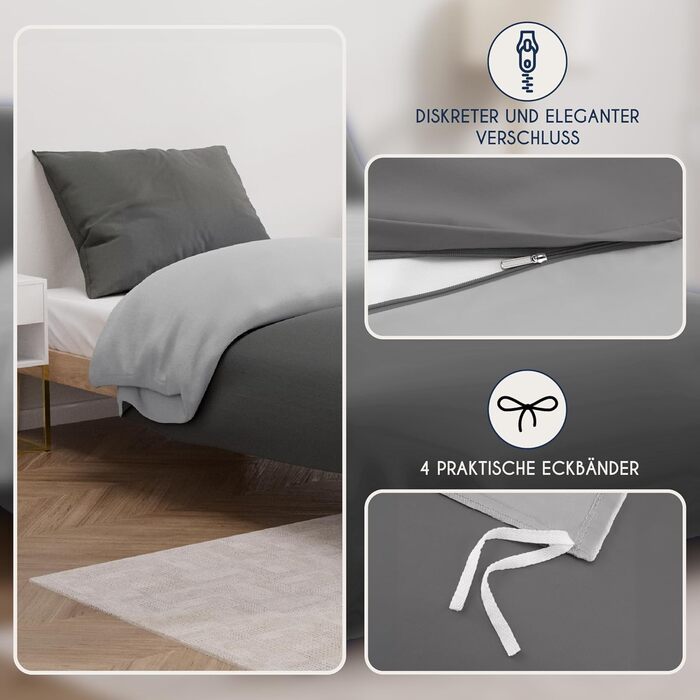 Комплект постільної білизни Dreamzie 240x220 см з 2 наволочками 80x80 см, чорний/темно-сірий (140x200 см + 2 наволочки 65x65 см, темно-сірий/світло-сірий), 100% мікрофібра, сертифікат Oeko TEX