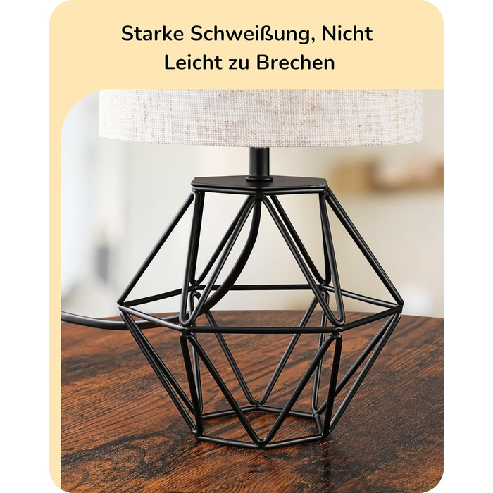 EDISHINE Настільна лампа - Сучасний індустріальний дизайн, E14 цоколь, вінтаж, для спальні/вітальні, білий & золотий (льон + чорний)