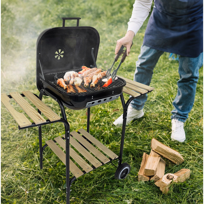 Переносний вугільний гриль для саду з кришкою та 3 полицями, BBQ 1013