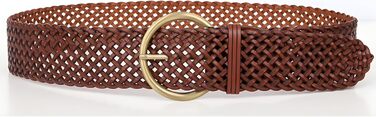 Жіночий шкіряний ремінь Annuloya плетенений, ручної роботи, 5 см, золота пряжка, 58-105 см, колір браун
