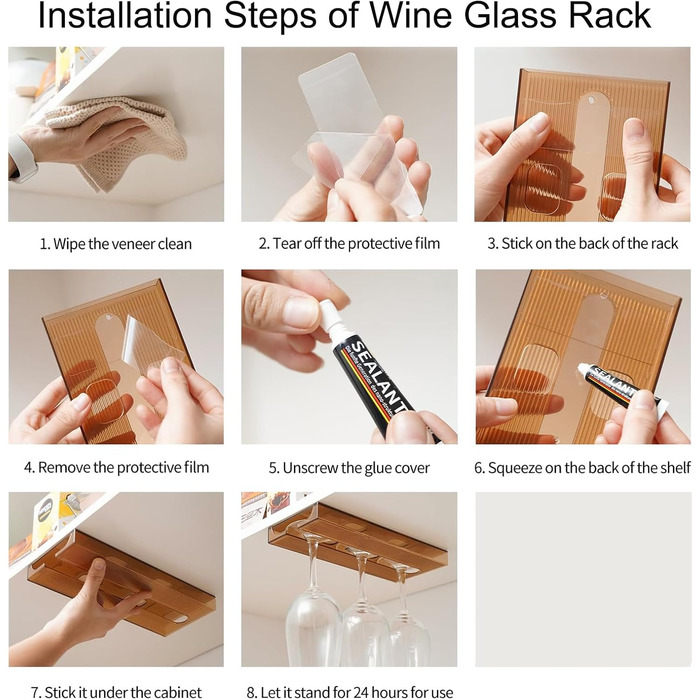 Тримачі для келихів вина SAMSYOKI (4 шт.) - настінне кріплення без свердління, для кухні, бару, ресторану (колір: коричневий)