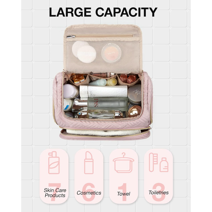 BAGSMART Косметичка-органайзер для подорожей, велика, для туалетних аксесуарів, макіяжу та косметики
