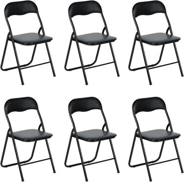 LuxNook 2-Piece PVC Folding Chair, Folding Stool with Cushion, Strong Metal Frame, Camping Chair, Foldable Chair, Office Chair, Space-Saving Desk Chair for Guest, Load Capacity 150kg (6pcs, Black)
