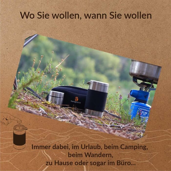 Handpresso - Travel Press with Bag | 0.35 Liters (2-3 Cups) | French Press Stainless Steel | Double-Walled Insulated Coffee Press | Thermo French Press Small for Camping or Travel