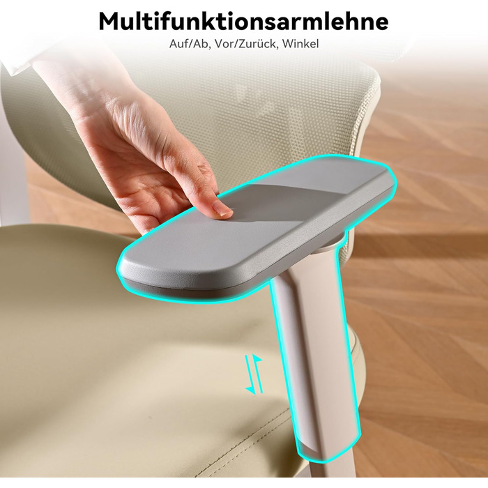 Ергономічне крісло Musso E600SE для офісу, з регулюванням поперекової підтримки, 3D підлокітники та підголівник, з підніжкою, для жінок, захист спини, бежевий