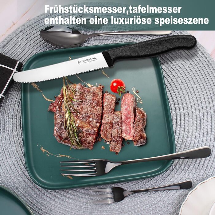 Набір столових приборів на 6 осіб, Targzier, 36 предметів, нержавіюча сталь, з ножами для стейка, преміум-якість, для сім'ї/вечірки/готелю, чорний колір, придатний для миття в посудомийній машині