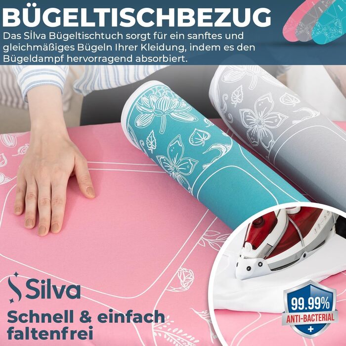 Чохол для прасувальної дошки Silva 140x50 см, 100% бавовна з шаром 5 мм піни, терморефлексія, антиковзаюча поверхня, легкий у догляді. Підходить для парових прасувальних дощок, станцій та універсальних дощок. Сірий (XL)