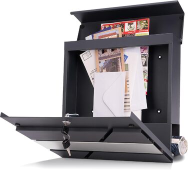 Поштовий ящик Verda з газетницею, нержавіюча сталь, антрацит, 37x37x11 см, з ключами, вікном та табличкою для імені - сучасний вуличний поштовий ящик