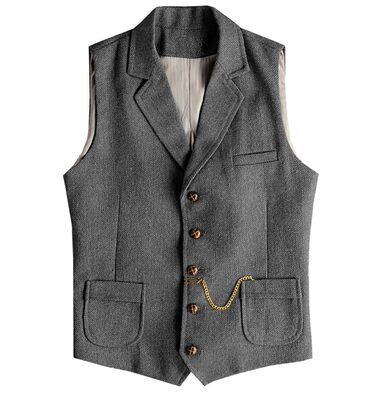 Костюмний жилет чоловічий Tuikayoo Western Herringbone Tweed з вовни Slim Fit сірий 3XL