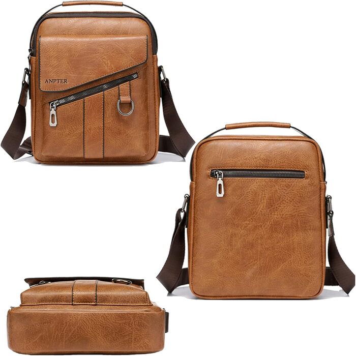Чоловіча сумка через плече ANPTER: шкіряна сумка-месенджер, сумка на пояс, сумка через тіло, вінтажний стиль, коричнева