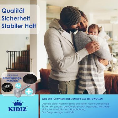 Захисне ворота KIDIZ для котів з люком, захист для дверей, ворота на сходи для дітей без свердління | Зупинка 90°, поворотні, білий колір, ширина (88-101 см)