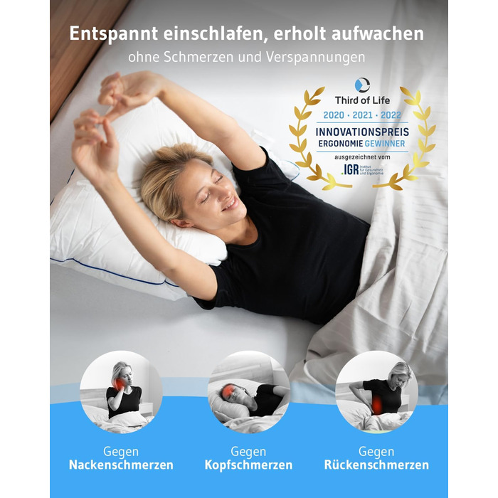Pillow 60x70 inSPIRO from the winner of the 2022 Ergonomics Innovation Award, Best Ergonomic Sleeping Pillow, Suitable for Side Sleepers, Back Sleepers & Stomach Sleepers, Optimal Cervical Pillow 60 x 70