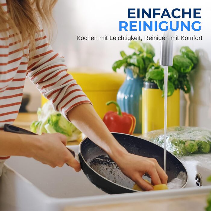 Набір каструль та сковорідок SereneLife 11 предметів: антипригарне покриття, для газових, електричних та керамічних плит, з аксесуарами, без PFOA/PFOS, чорний Azul Oscuro