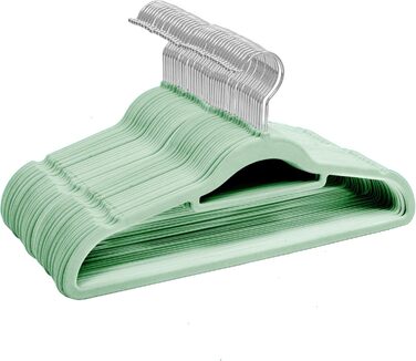 Набір плечиків для одягу з оксамиту, 50 шт., м'ятно-зелені. Плечики для одягу з антиковзаючим покриттям, з органайзером для краваток, обертаються.