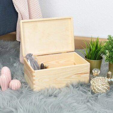 Wooden box with lid - 40x30x24cm, Natural, FSC® - Multi-purpose box without handles - Storage box | Memory box | Craft & Gift box (30 x 20 x 14 cm | M)
