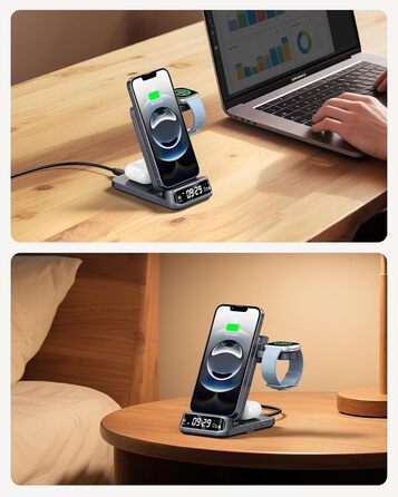 Бездротовий зарядний пристрій 3-в-1 для Fitbit, iPhone, Samsung, AirPods, SwanScout 708FB (без адаптера)